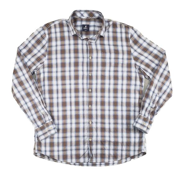 Johnnie O Riva Hangin Out Havana Blue Brown Plaid Shirt Men M Hawaiian JMWL 8620 - Picture 1 of 9